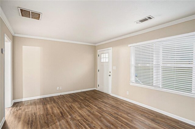 2791 Mcafee Rd, Decatur, GA 30032 - entryway with dark hardwood / wood-style floors and crown molding