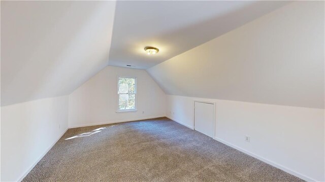 additional living space featuring carpet flooring and lofted ceiling