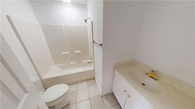 full bathroom featuring vanity, toilet, tile patterned floors, and shower / bathtub combination