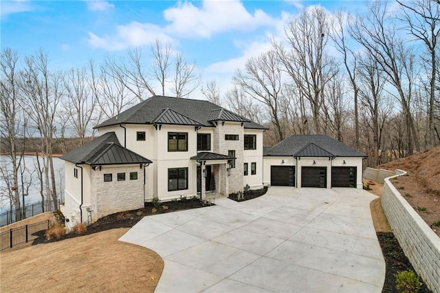 modern farmhouse style home featuring a garage