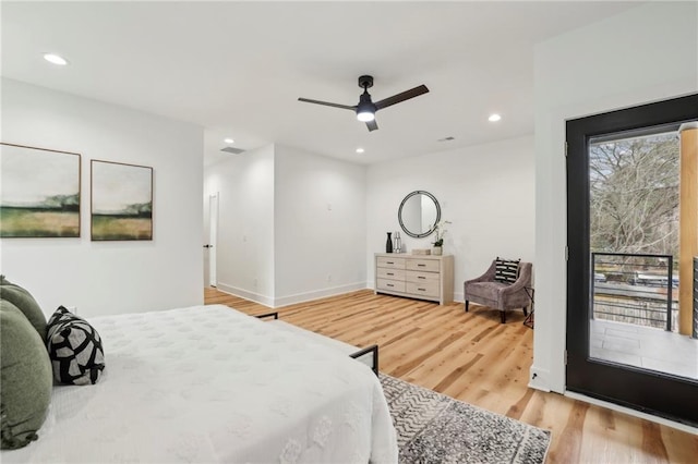 bedroom with recessed lighting, visible vents, and light wood-style flooring