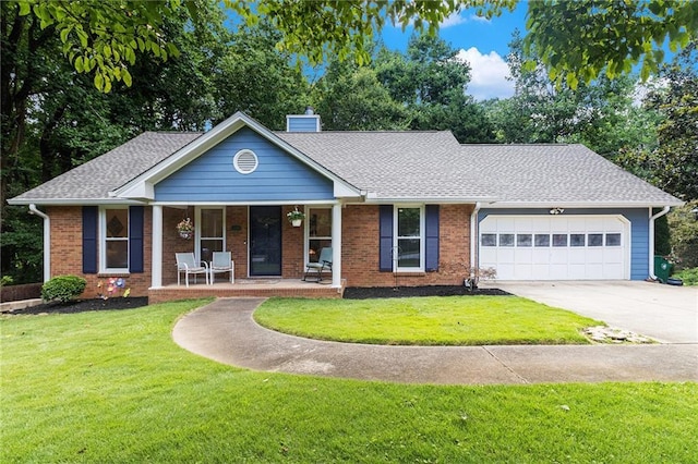 1402 Mclendon Dr, Decatur, GA 30033 - single story home with an attached garage, a porch, concrete driveway, a front lawn, and brick siding