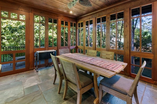 sunroom / solarium featuring wood ceiling