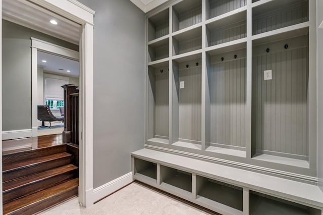 mudroom featuring baseboards and recessed lighting