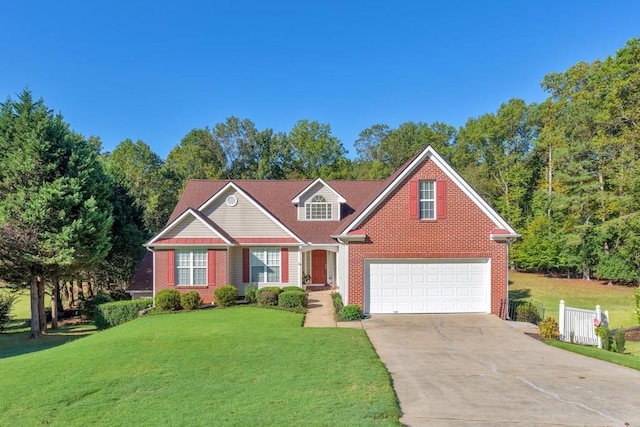 view of front of house featuring a garage and a front yard