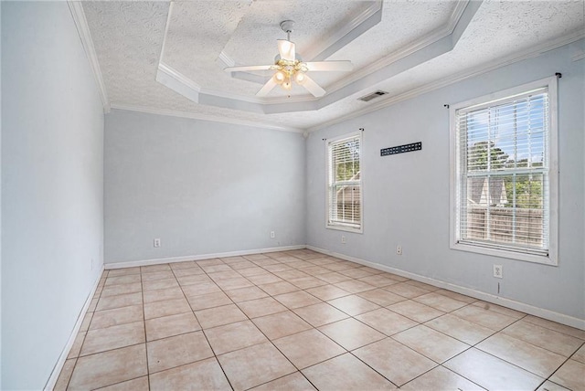 55 Ashland Farm Rd, Oxford, GA 30054 - empty room featuring a textured ceiling, a raised ceiling, ornamental molding, ceiling fan, and light tile patterned floors