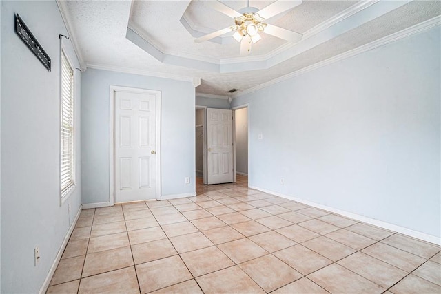 55 Ashland Farm Rd, Oxford, GA 30054 - unfurnished bedroom featuring a raised ceiling, light tile patterned flooring, crown molding, and a ceiling fan