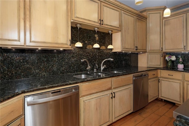 104 Aspen Dr NE, Calhoun, GA 30701 - kitchen with dishwasher, a sink, decorative light fixtures, and backsplash
