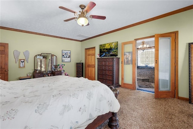104 Aspen Dr NE, Calhoun, GA 30701 - bedroom featuring carpet flooring, ceiling fan, ornamental molding, and a chandelier