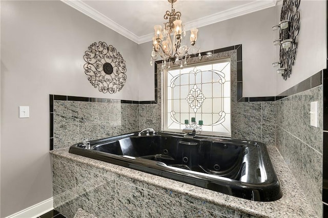 104 Aspen Dr NE, Calhoun, GA 30701 - full bath with a tub with jets, ornamental molding, and a chandelier