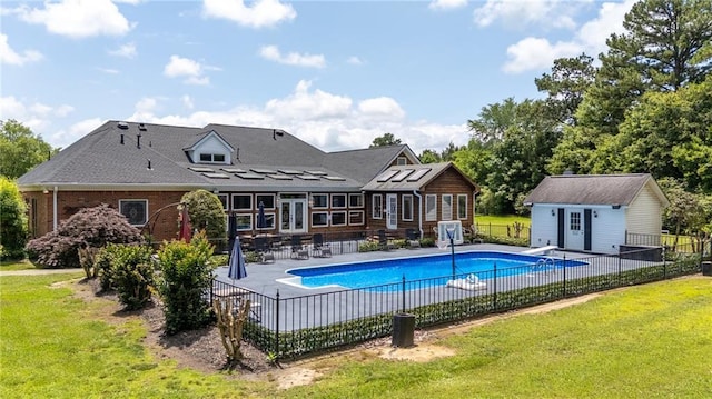 104 Aspen Dr NE, Calhoun, GA 30701 - view of swimming pool with a patio area, an outbuilding, french doors, and a diving board