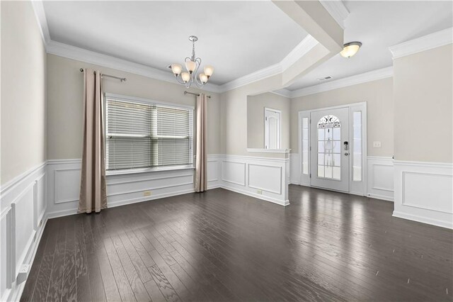 1566 Wilson Manor Cir, Lawrenceville, GA 30045 - interior space with a chandelier, dark wood-style flooring, a wealth of natural light, and a decorative wall
