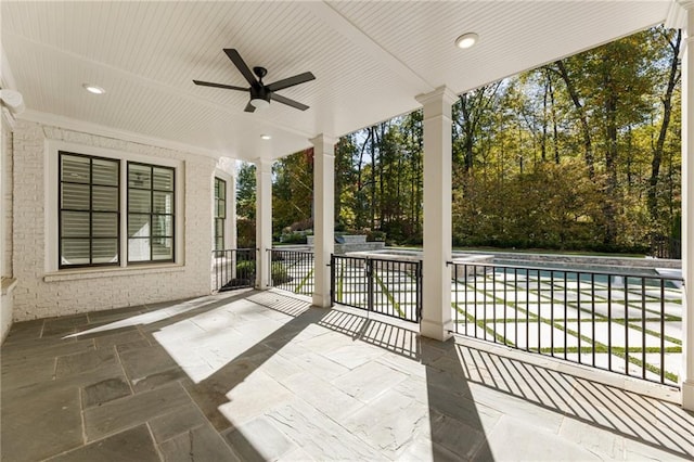 view of patio featuring ceiling fan