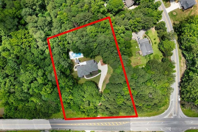 1460 Bakers Bridge Rd, Douglasville, GA 30134 - aerial view of property and surrounding area featuring property parcel outlined
