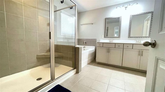 109 Red Fox Dr, Dallas, GA 30157 - full bathroom with a stall shower, a bath, tile patterned flooring, and double vanity