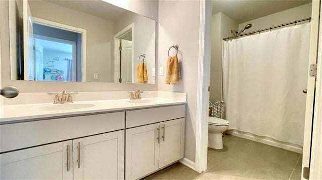109 Red Fox Dr, Dallas, GA 30157 - bathroom with double vanity, tile patterned flooring, and shower / bath combination with curtain