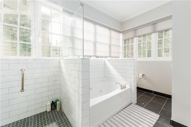 1232 Lucile Ave SW, Atlanta, GA 30310 - full bath featuring a tub with jets, tile patterned flooring, ornamental molding, and a shower with shower door