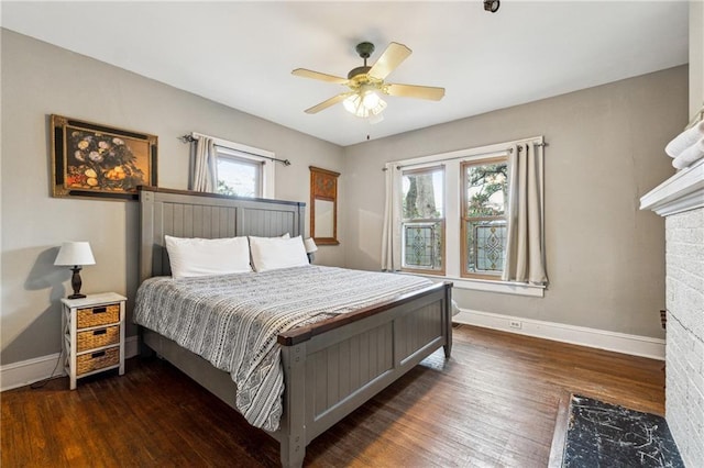 698 Bellemeade Ave NW, Atlanta, GA 30318 - bedroom featuring baseboards, dark wood-style floors, and a ceiling fan