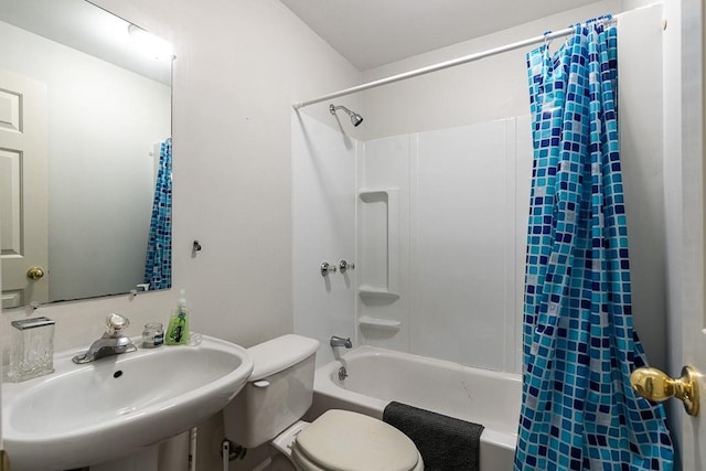 full bathroom with toilet, shower / bath combo, and sink