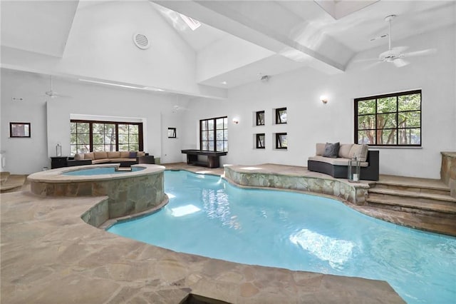 4043 Piedmont Lake Rd, Pine Mountain, GA 31822 - view of swimming pool with a pool with connected hot tub, a ceiling fan, and a skylight