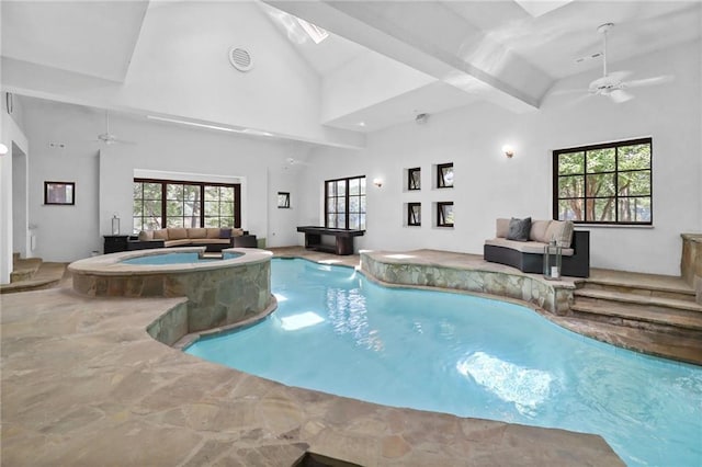 4043 Piedmont Lake Rd, Pine Mountain, GA 31822 - view of pool with ceiling fan, a pool with connected hot tub, and a skylight