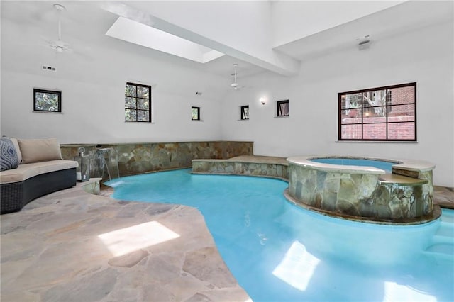 4043 Piedmont Lake Rd, Pine Mountain, GA 31822 - view of swimming pool featuring a skylight, ceiling fan, and a pool with connected hot tub