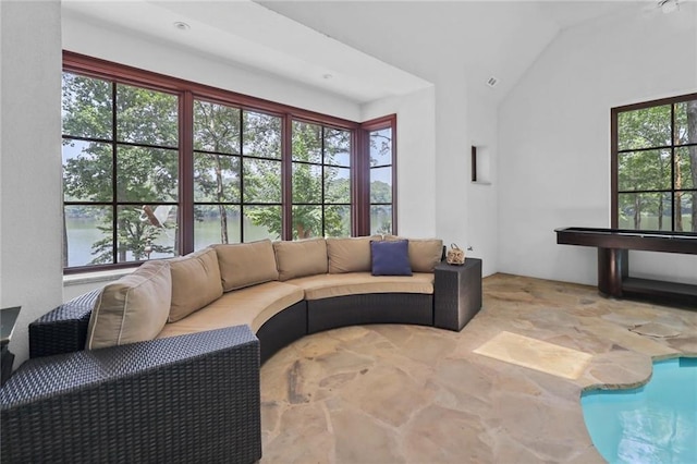4043 Piedmont Lake Rd, Pine Mountain, GA 31822 - living area featuring stone finish floors and lofted ceiling