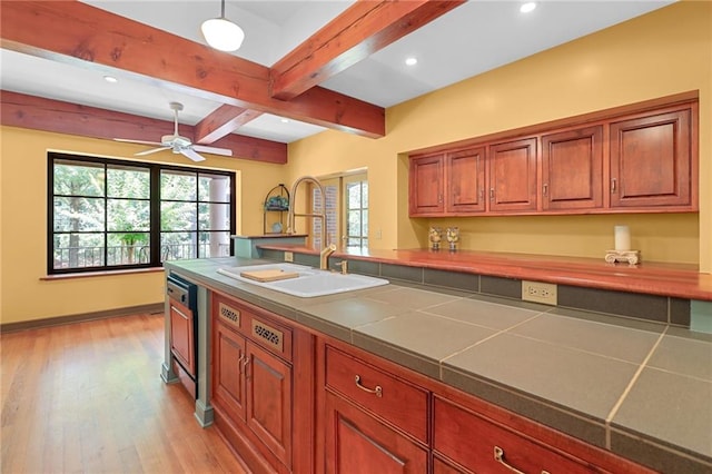 4043 Piedmont Lake Rd, Pine Mountain, GA 31822 - kitchen with a sink, beamed ceiling, light wood-type flooring, ceiling fan, and baseboards
