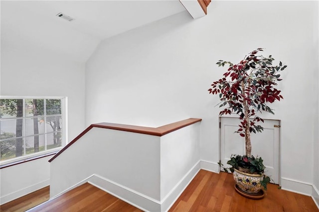 4043 Piedmont Lake Rd, Pine Mountain, GA 31822 - stairway featuring wood finished floors, baseboards, and lofted ceiling