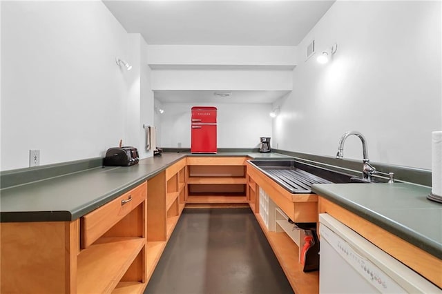 4043 Piedmont Lake Rd, Pine Mountain, GA 31822 - kitchen featuring white dishwasher, finished concrete floors, open shelves, and dark countertops