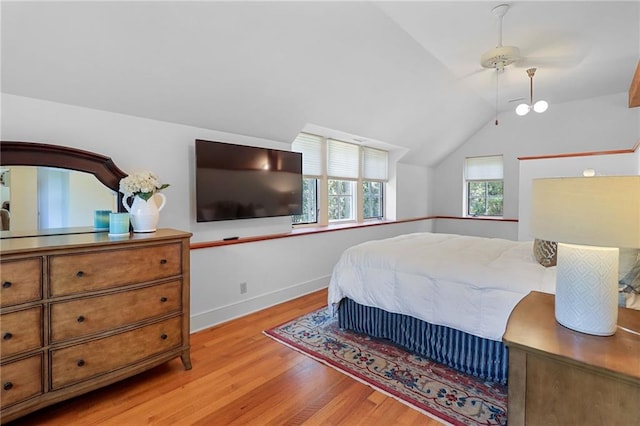 4043 Piedmont Lake Rd, Pine Mountain, GA 31822 - bedroom featuring wood finished floors, lofted ceiling, baseboards, and ceiling fan
