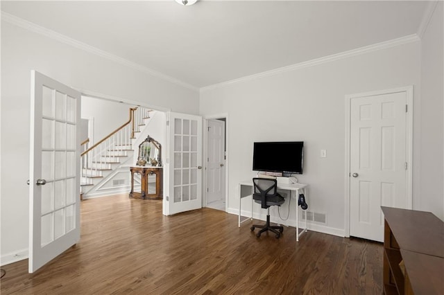3260 Kingshouse Commons, Johns Creek, GA 30022 - office with french doors, crown molding, and wood finished floors