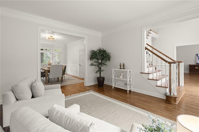3260 Kingshouse Commons, Johns Creek, GA 30022 - living area featuring crown molding, wood finished floors, and stairs