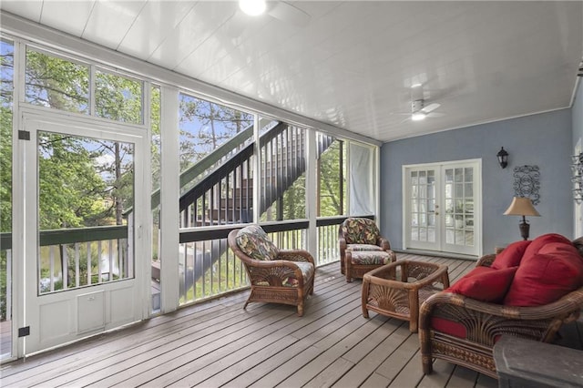 3260 Kingshouse Commons, Johns Creek, GA 30022 - sunroom featuring ceiling fan, an outdoor living space, and french doors