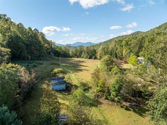 drone / aerial view with a mountain view