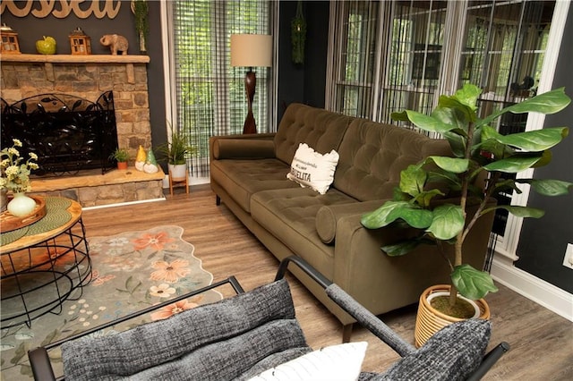 1473 Wildwood Way, Hampton, GA 30228 - living area featuring wood finished floors and a fireplace