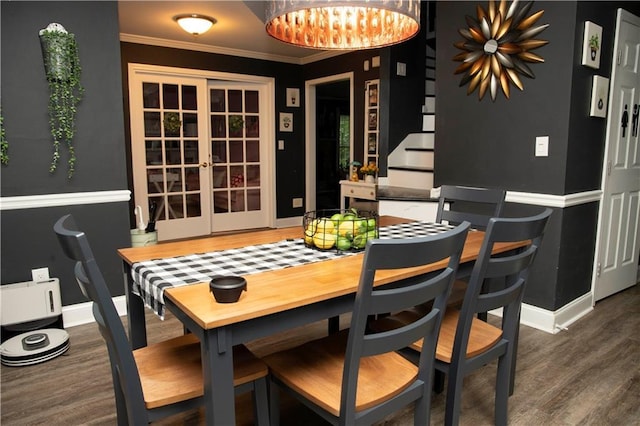 1473 Wildwood Way, Hampton, GA 30228 - dining space featuring french doors, wood finished floors, and ornamental molding