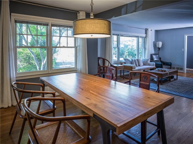 dining room with visible vents and dark wood finished floors