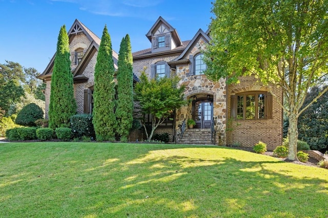 view of front of house with a front yard and french doors