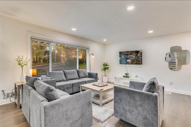 living room with hardwood / wood-style floors