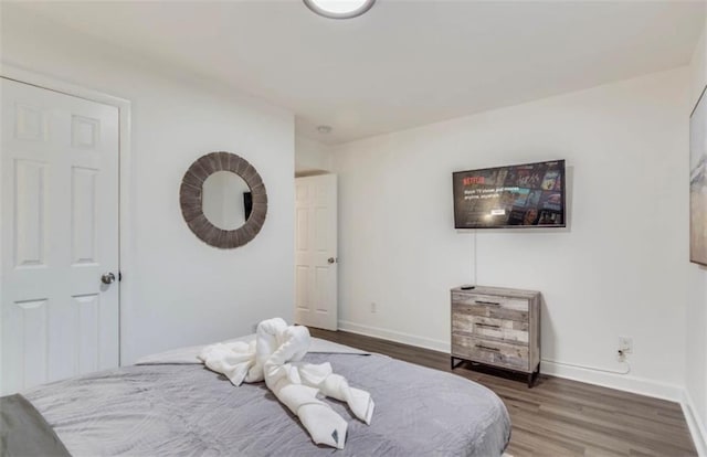 bedroom with wood-type flooring