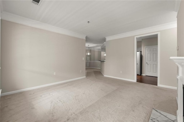 426 Pembrooke Cir Unit 426, Alpharetta, GA 30004 - unfurnished room featuring crown molding, baseboards, carpet floors, and a fireplace