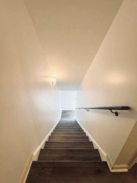 stairway with wood-type flooring