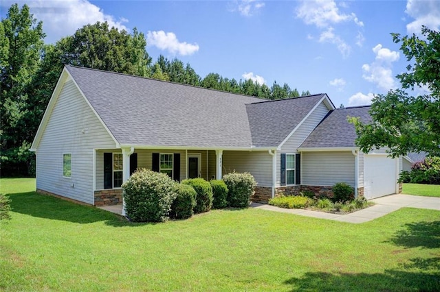 221 Glenview Trl, Griffin, GA 30224 - view of front facade featuring stone siding, a front lawn, a shingled roof, a garage, and driveway