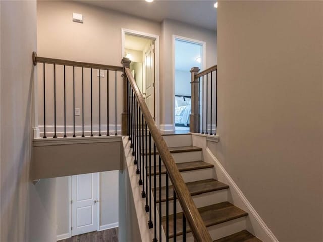 360 Hayden Cir, Woodstock, GA 30189 - stairs with wood finished floors, recessed lighting, and baseboards