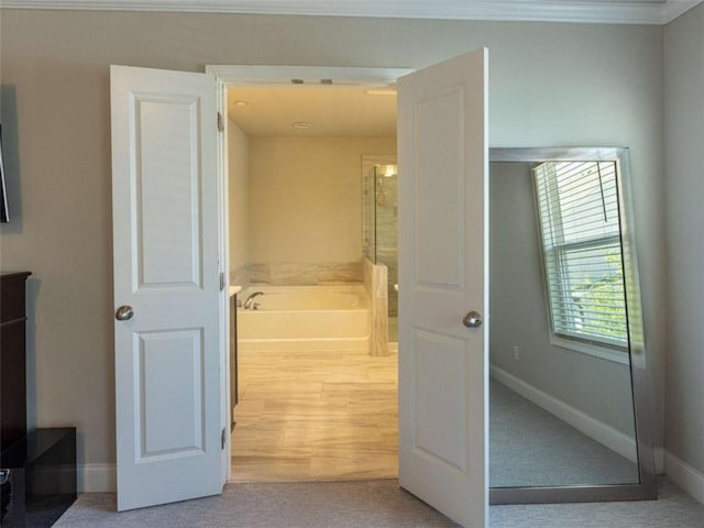 360 Hayden Cir, Woodstock, GA 30189 - full bathroom with a bath, baseboards, and ornamental molding