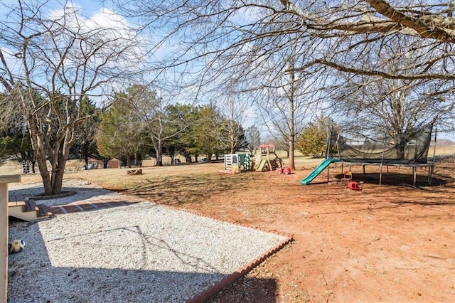 view of property's community featuring a trampoline and playground community