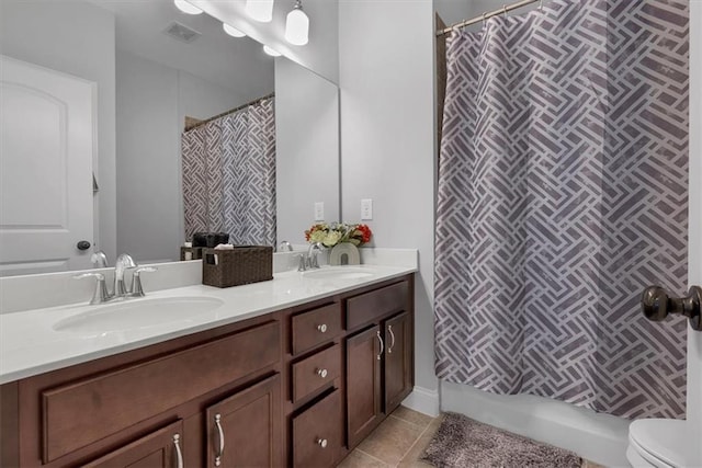2953 Balvenie Pl, Acworth, GA 30101 - full bath with double vanity, curtained shower, and toilet