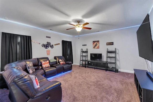 2953 Balvenie Pl, Acworth, GA 30101 - living room with ceiling fan, carpet floors, and baseboards