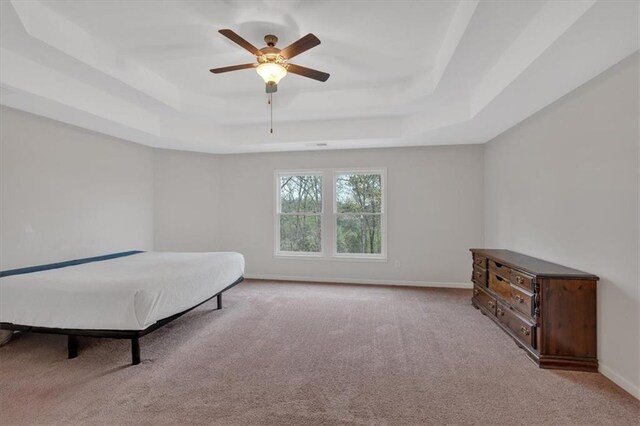 822 Pine Way, Dallas, GA 30157 - bedroom featuring baseboards, carpet flooring, a ceiling fan, and a raised ceiling